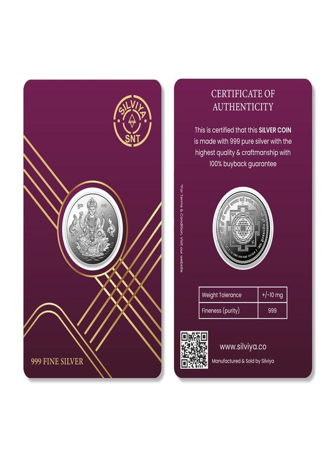 Silviya 999 Pure Silver Goddess Lakshmi Coin | 2 Gm | Round | Dhanteras & Diwali Puja | Gift | Prosperity - Image 1